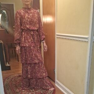 Flying Tomato Long Sleeve Paisley Dress in Red and Brown